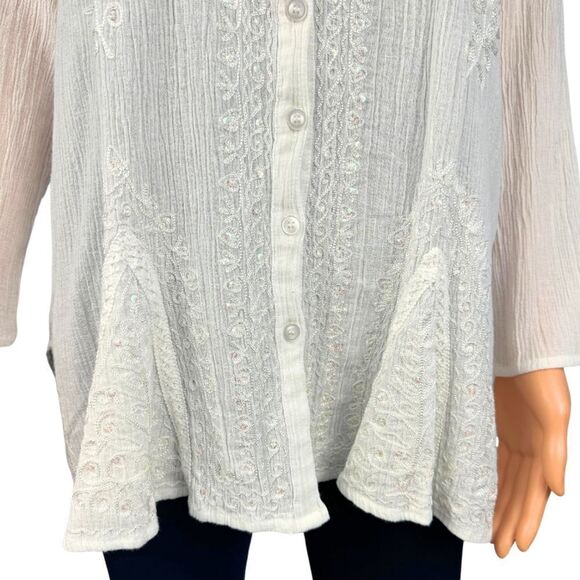 Indian Chikankari White Embroidered Sequin Tunic Top Size S/M - Picture 5 of 7